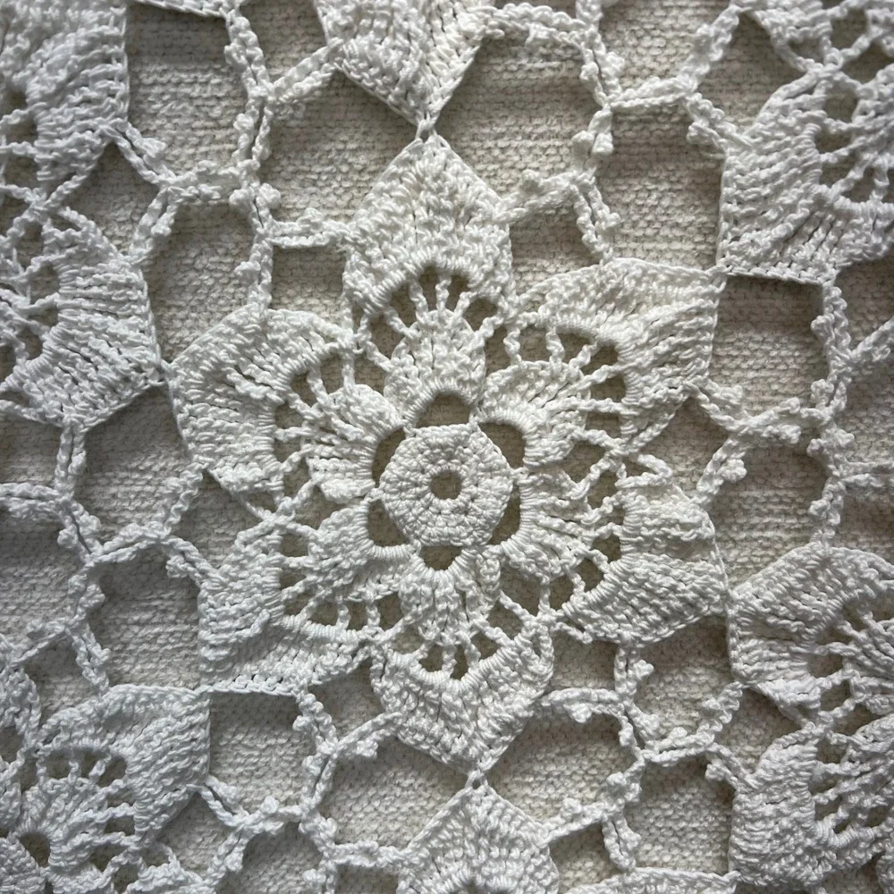 Antique Victorian Edwardian Tatted Lace Coverlet Tablecloth Medallion Scalloped